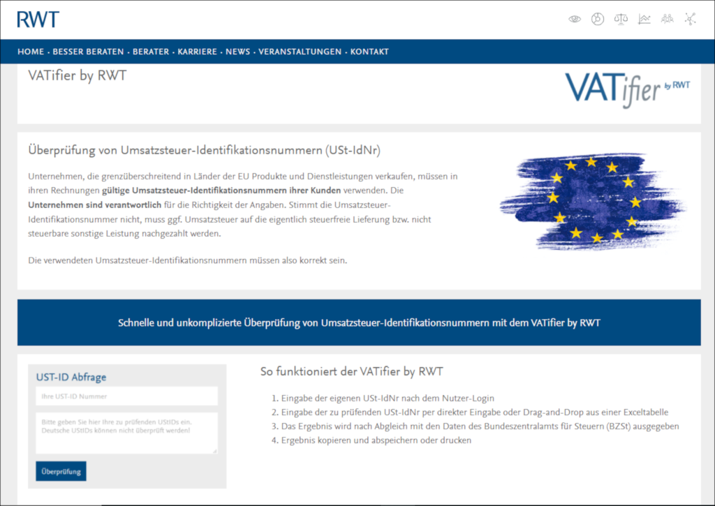 Web-Oberfläche des VATifier by RWT