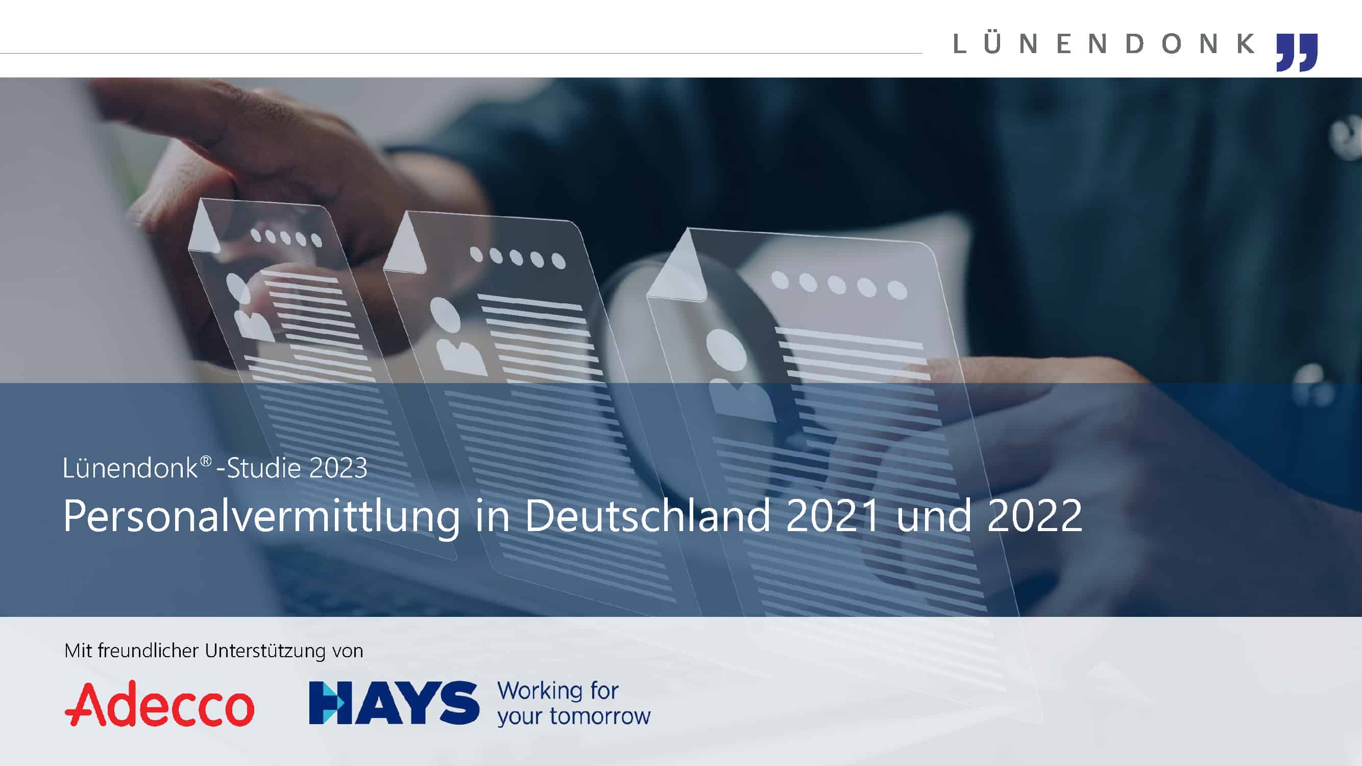 In der vollständigen Lünendonk-Studie 2023 „Personalvermittlung in Deutschland 2021 und 2022“ erfahren Sie mehr zu Stellenwechseln in Deutschland und der Beteiligung von Personalvermittlern inklusive Segmentauswertungen.