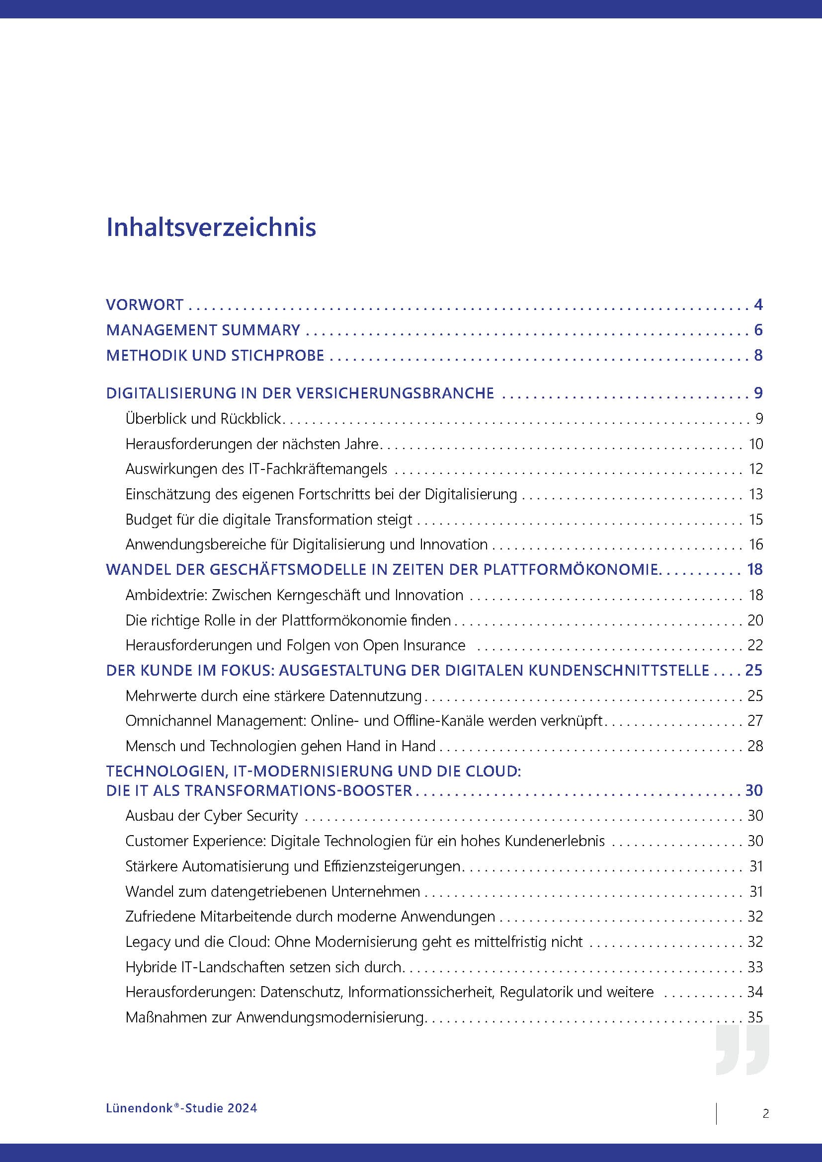 Inhaltsverzeichnis: Digital Outlook: Insurance - Wie Versicherungen die digitale Transformation erfolgreich meistern
