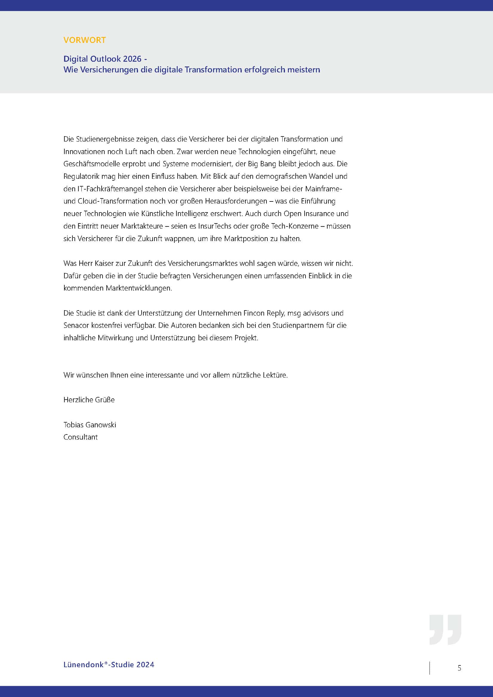 Vorwort: Digital Outlook: Insurance - Wie Versicherungen die digitale Transformation erfolgreich meistern