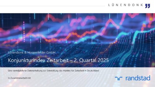 Im Lünendonk Konjunkturindex Zeitarbeit erfahren Sie viermal im Jahr aktuelle Zahlen, Daten und Fakten zur Entwicklung des Zeitarbeitsmarktes. Durch die Teilnahme von mehr als 80 Zeitarbeits- und Personaldienstleistungsunternehmen zeichnet die aktuelle Erhebung ein qualifiziertes Stimmungsbild der Branche angesichts folgender aktueller Themen und Kennzahlen.