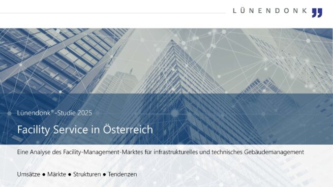 Die Lünendonk-Studie "Facility Service in Österreich" bietet relevante Kennzahlen, Daten, Entwicklungen und Insights zum Markt für Gebäudedienstleistungen in Österreich, basierend auf den umfassenden Angaben von 26 Dienstleistern.