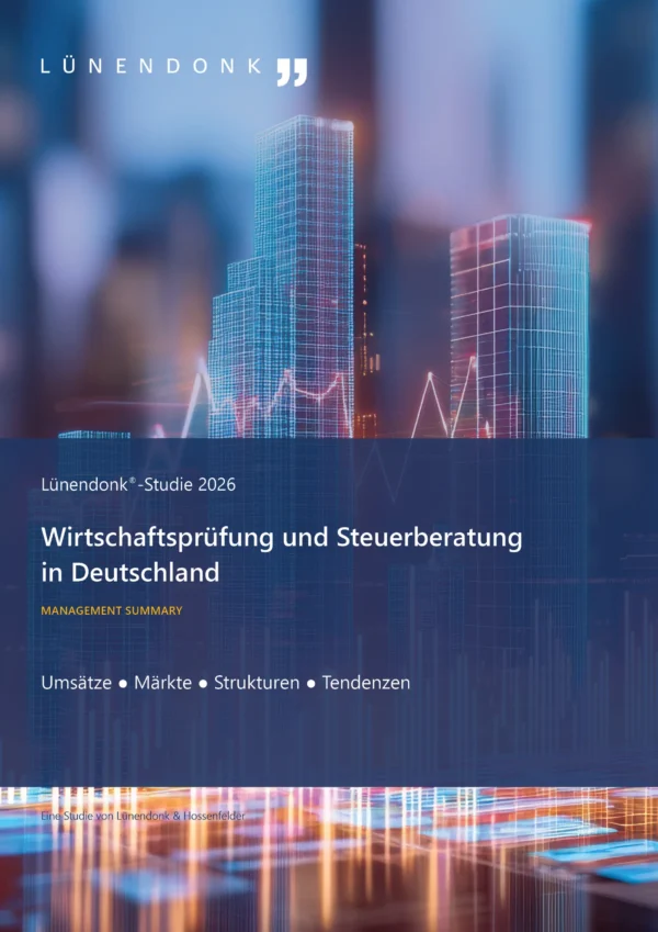 LUE_MMS_WP_Cover_f Cover der Lünendonk®-Studie 2026 „Wirtschaftsprüfung und Steuerberatung in Deutschland" mit dem Hinweis „Coming Soon" und dem Call-to-Action „Jetzt die Studie vorbestellen!". Themen: Umsätze, Märkte, Strukturen, Tendenzen.